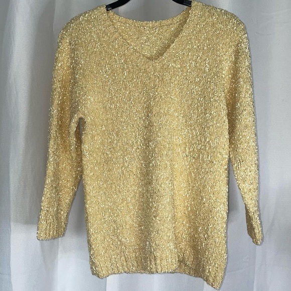 JM Collection Sweater V-Neck 3/4 Sleeve Ribbed Hems Marled Textured Yarn Sweater - Picture 1 of 5